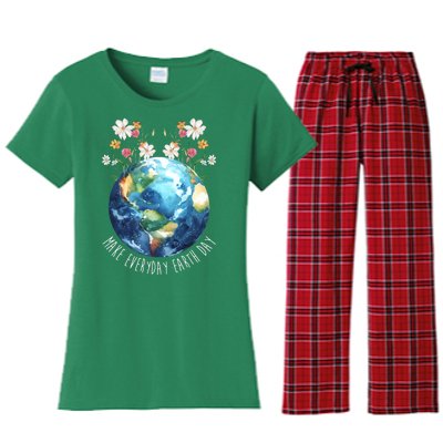 Make Everyday Earth Day Floral Globe Awareness Women's Flannel Pajama Set