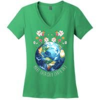 Make Everyday Earth Day Floral Globe Awareness Women's V-Neck T-Shirt