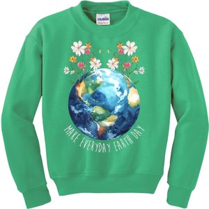 Make Everyday Earth Day Floral Globe Awareness Kids Sweatshirt