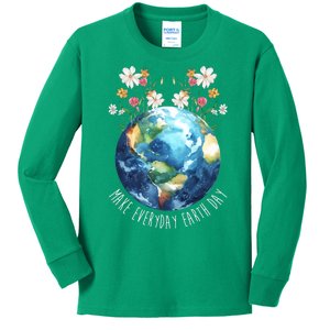 Make Everyday Earth Day Floral Globe Awareness Kids Long Sleeve Shirt