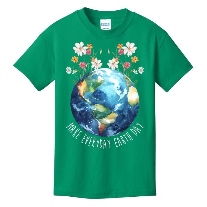 Make Everyday Earth Day Floral Globe Awareness Kids T-Shirt