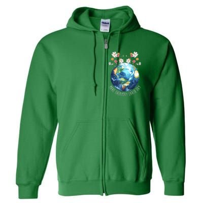 Make Everyday Earth Day Floral Globe Awareness Full Zip Hoodie