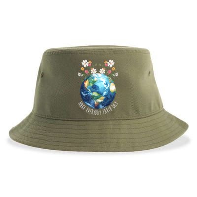 Make Everyday Earth Day Floral Globe Awareness Sustainable Bucket Hat