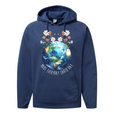 Make Everyday Earth Day Floral Globe Awareness Performance Fleece Hoodie