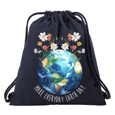 Make Everyday Earth Day Floral Globe Awareness Drawstring Bag