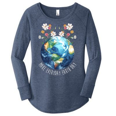 Make Everyday Earth Day Floral Globe Awareness Women's Perfect Tri Tunic Long Sleeve Shirt