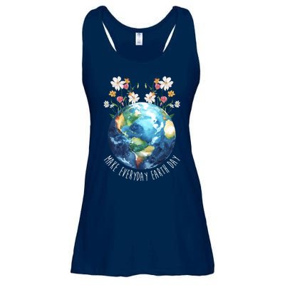 Make Everyday Earth Day Floral Globe Awareness Ladies Essential Flowy Tank