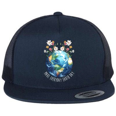 Make Everyday Earth Day Floral Globe Awareness Flat Bill Trucker Hat