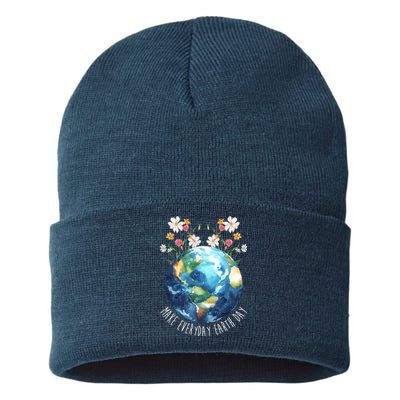 Make Everyday Earth Day Floral Globe Awareness Sustainable Knit Beanie