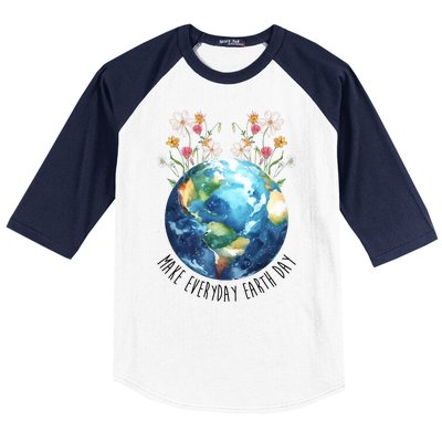 Make Everyday Earth Day Floral Globe Awareness Baseball Sleeve Shirt