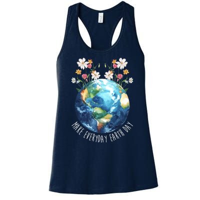 Make Everyday Earth Day Floral Globe Awareness Women's Racerback Tank