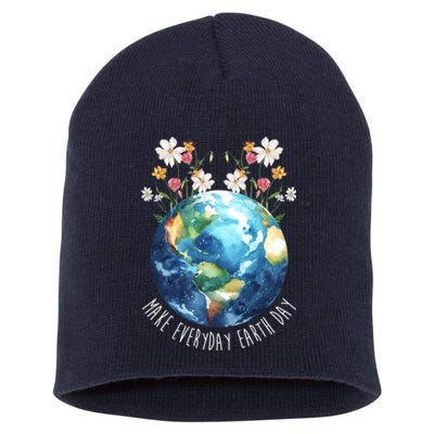 Make Everyday Earth Day Floral Globe Awareness Short Acrylic Beanie