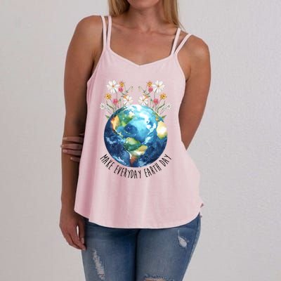 Make Everyday Earth Day Floral Globe Awareness Women's Strappy Tank