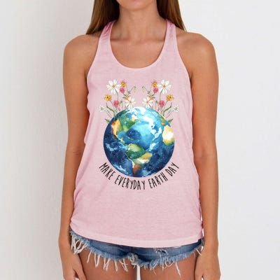 Make Everyday Earth Day Floral Globe Awareness Women's Knotted Racerback Tank