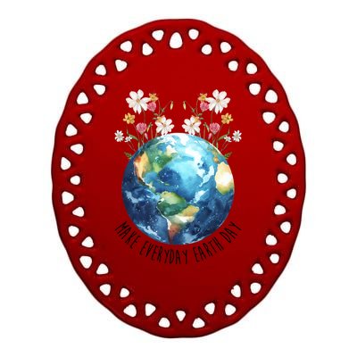 Make Everyday Earth Day Floral Globe Awareness Ceramic Oval Ornament