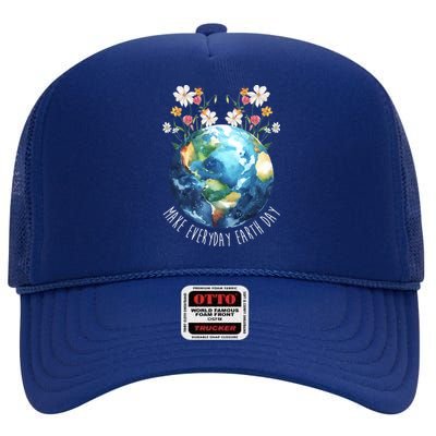 Make Everyday Earth Day Floral Globe Awareness High Crown Mesh Back Trucker Hat