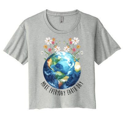 Make Everyday Earth Day Floral Globe Awareness Women's Crop Top Tee