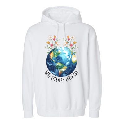 Make Everyday Earth Day Floral Globe Awareness Garment-Dyed Fleece Hoodie