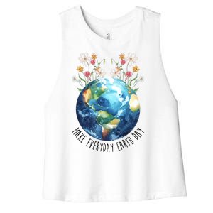 Make Everyday Earth Day Floral Globe Awareness Women's Racerback Cropped Tank