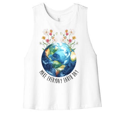 Make Everyday Earth Day Floral Globe Awareness Women's Racerback Cropped Tank