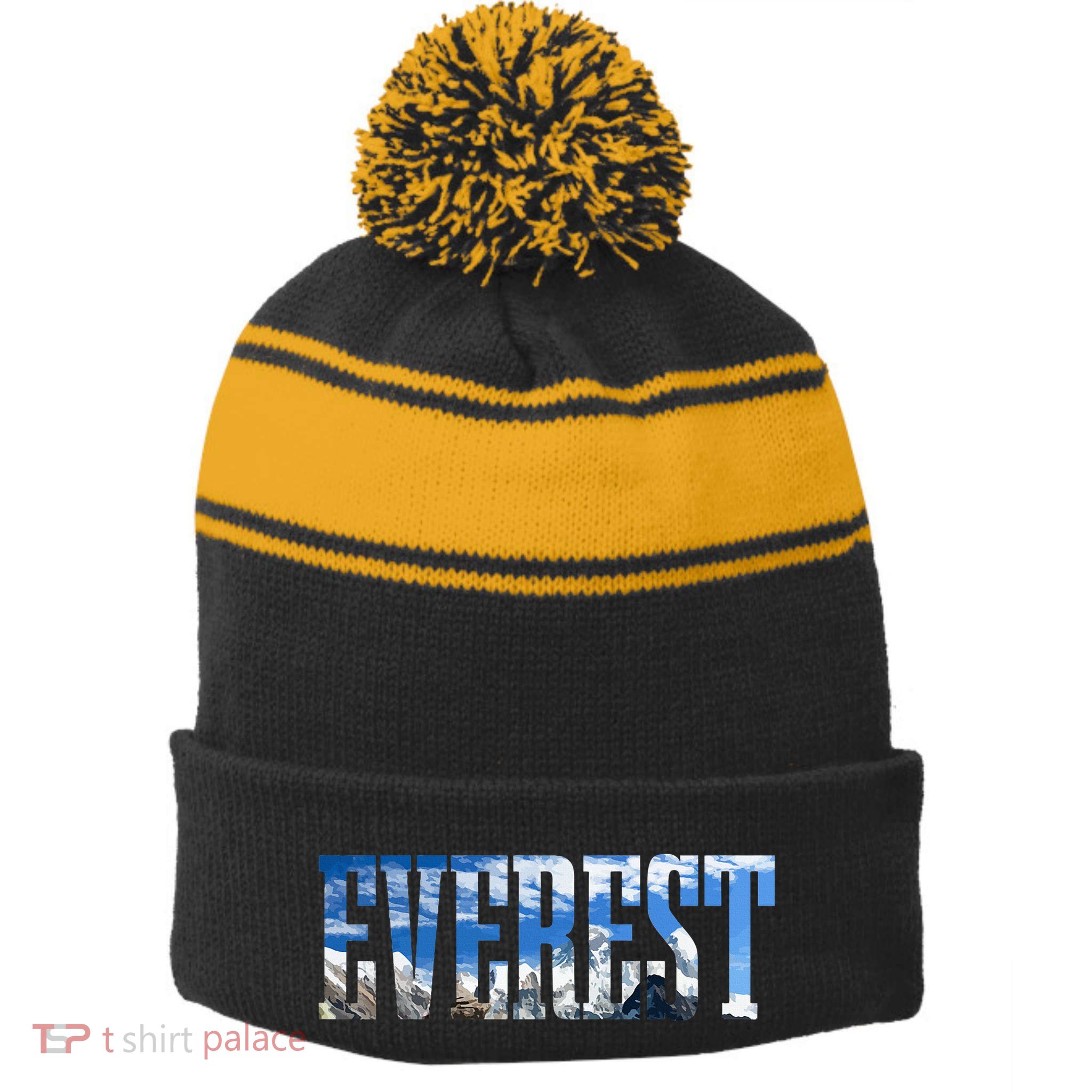 Mount Everest Expidition Mt Mountain Climbing Mountaineer Stripe Pom Pom Beanie