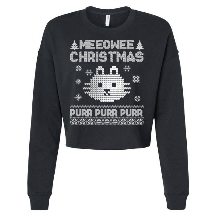 Meeowee Christmas Ugly Sweater Cropped Pullover Crew