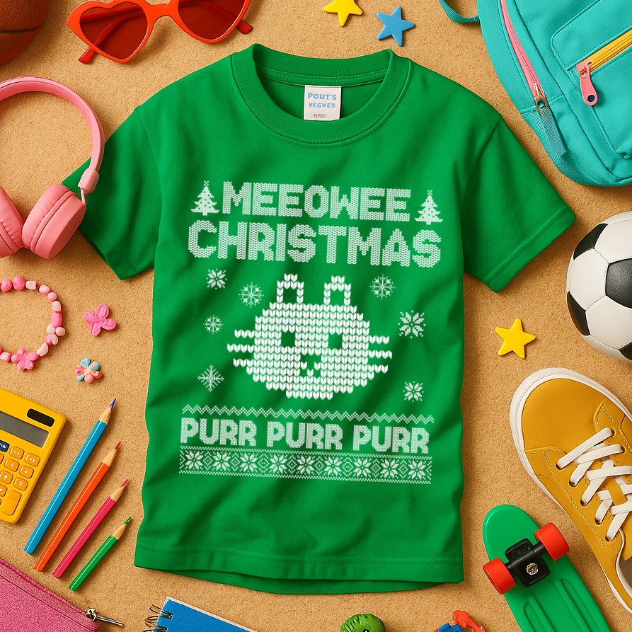 Meeowee Christmas Ugly Sweater Kids T-Shirt