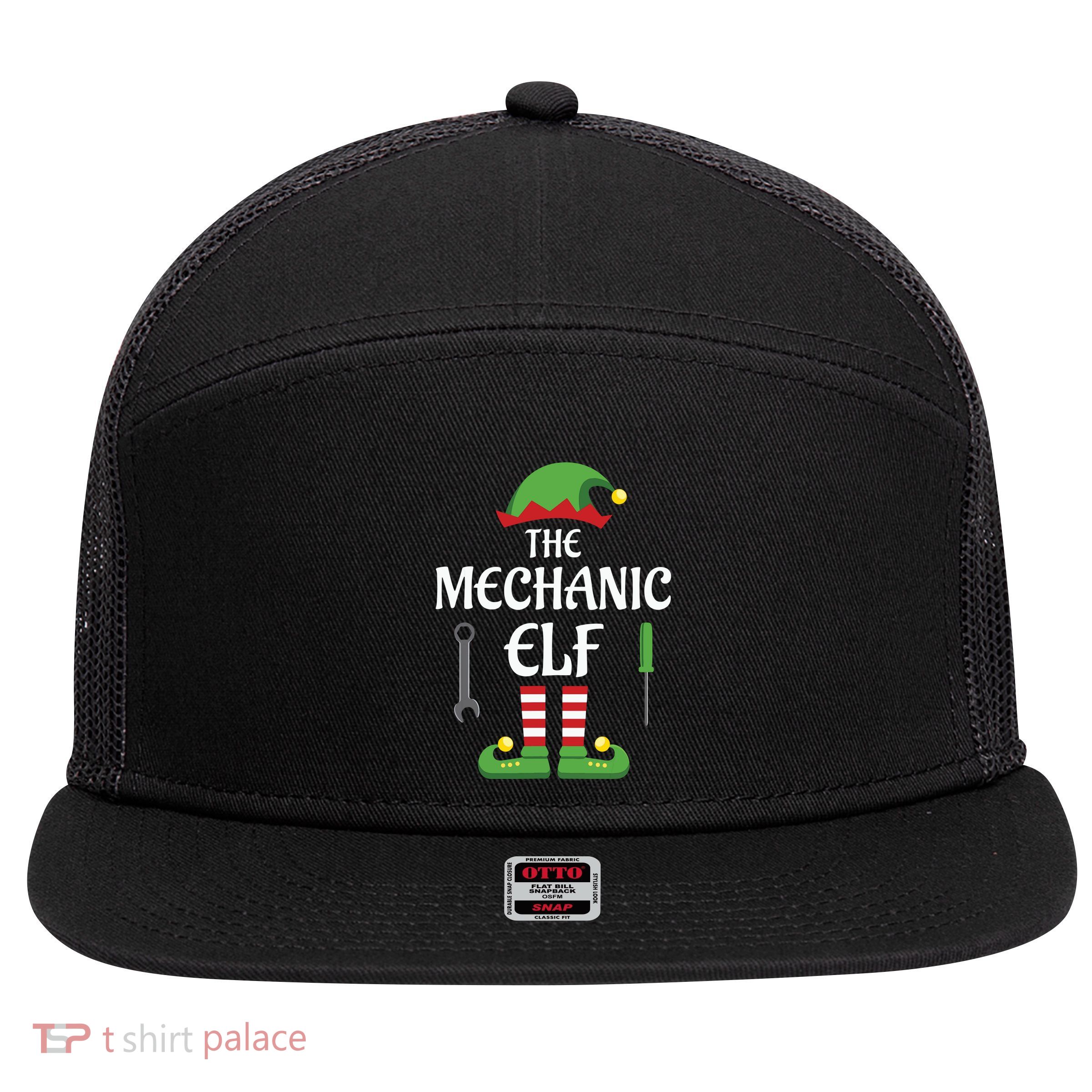 Mechanic Elf Family Matching Group Christmas 7 Panel Mesh Trucker Snapback Hat