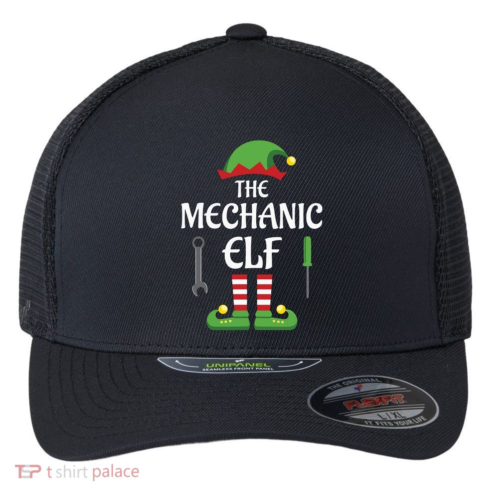 Mechanic Elf Family Matching Group Christmas Flexfit Unipanel Trucker Cap