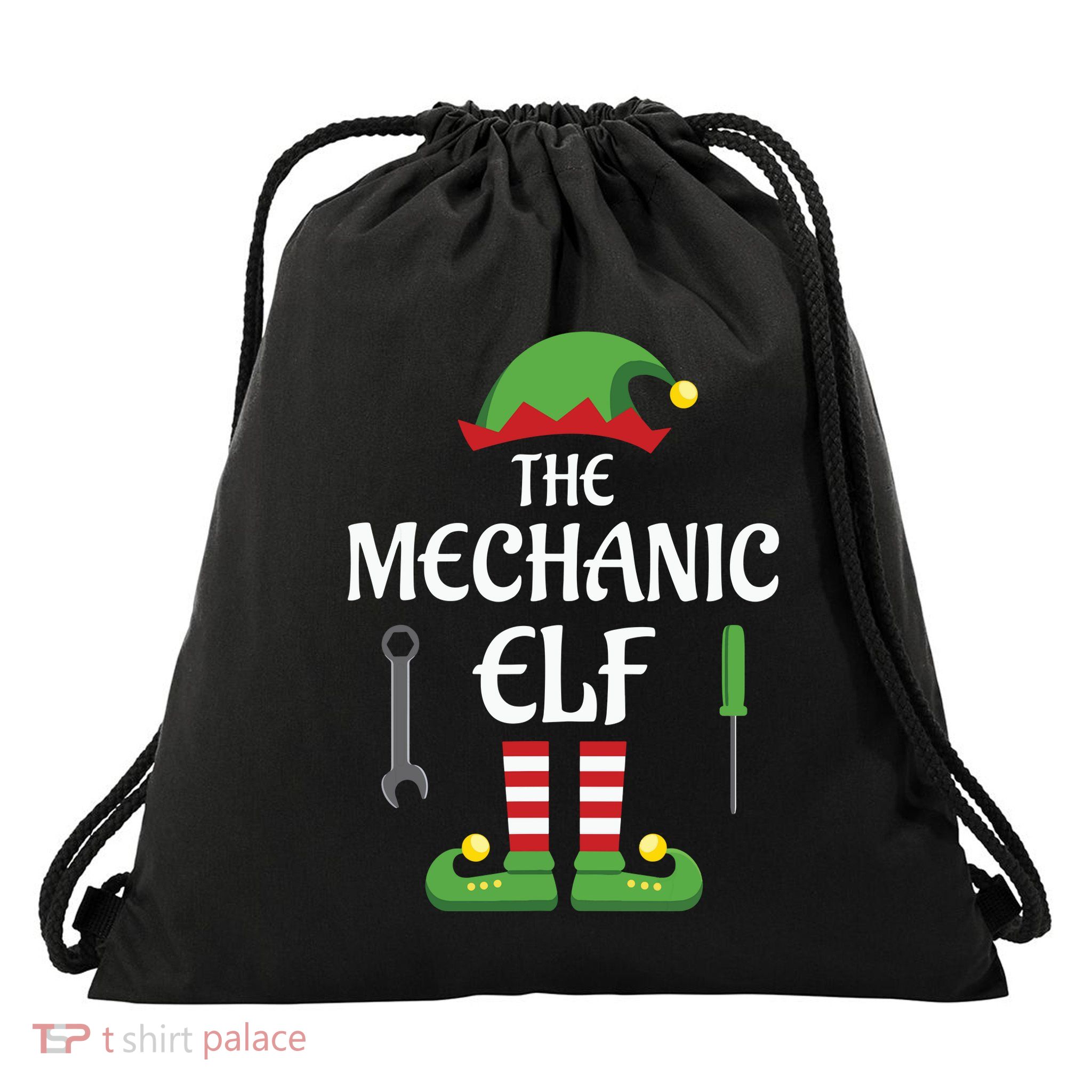 Mechanic Elf Family Matching Group Christmas Drawstring Bag