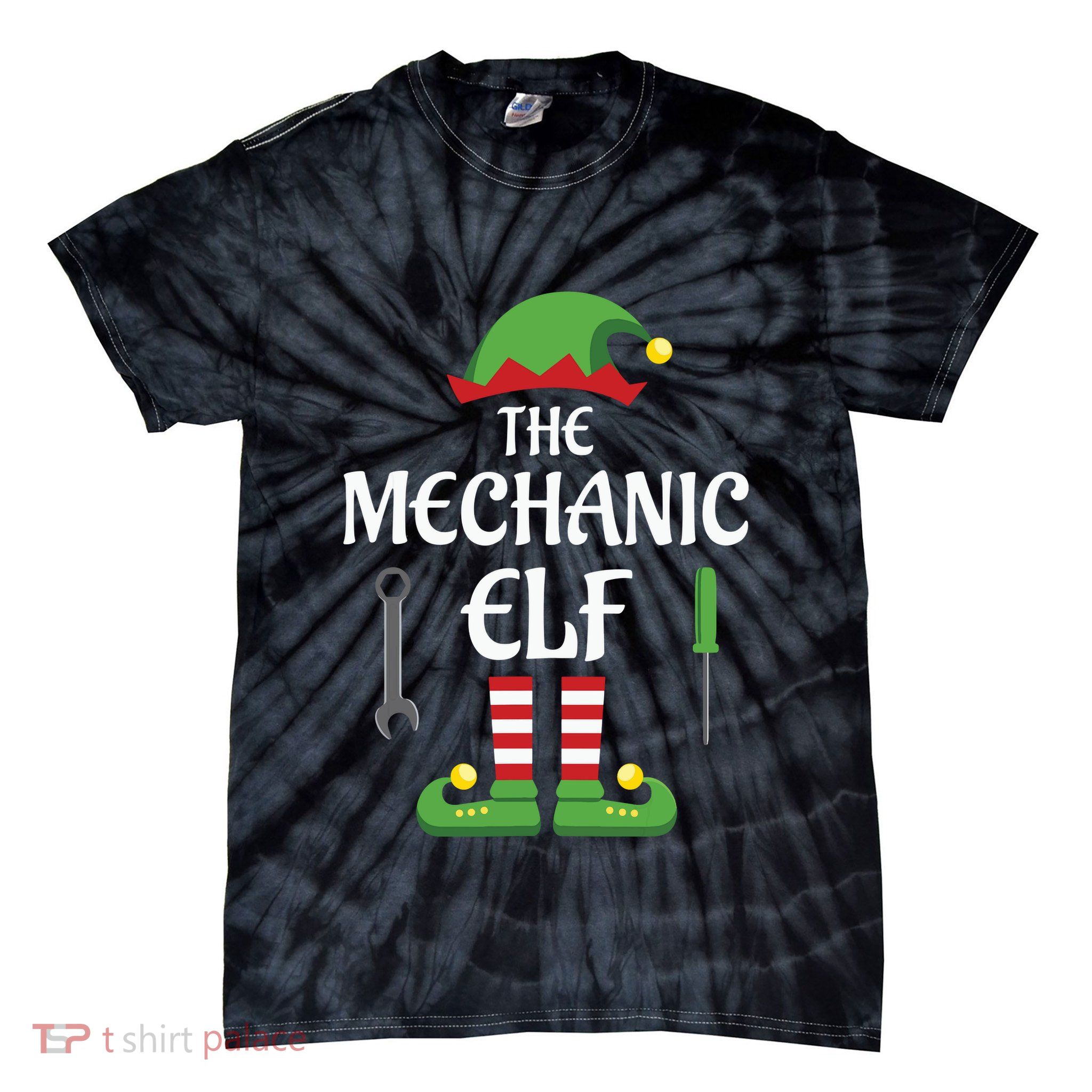 Mechanic Elf Family Matching Group Christmas Tie-Dye T-Shirt