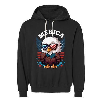 Merica Eagle Funny Patriotic Eagle Usa Flag Garment-Dyed Fleece Hoodie