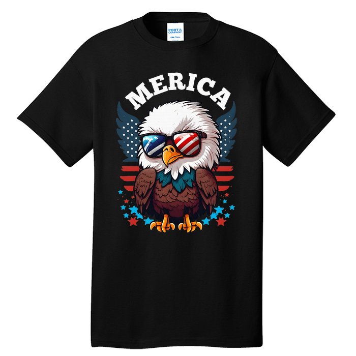 Merica Eagle Funny Patriotic Eagle Usa Flag Tall T-Shirt