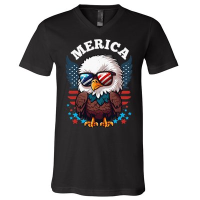 Merica Eagle Funny Patriotic Eagle Usa Flag V-Neck T-Shirt