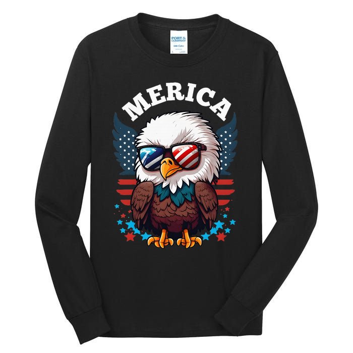 Merica Eagle Funny Patriotic Eagle Usa Flag Tall Long Sleeve T-Shirt