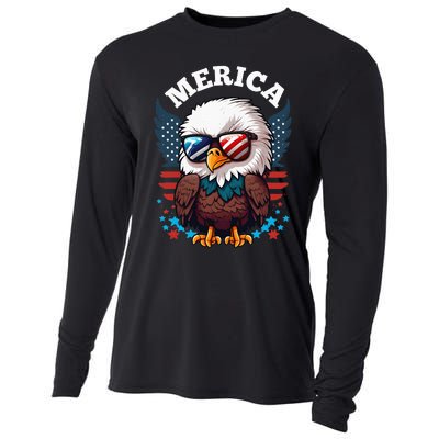 Merica Eagle Funny Patriotic Eagle Usa Flag Cooling Performance Long Sleeve Crew