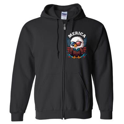 Merica Eagle Funny Patriotic Eagle Usa Flag Full Zip Hoodie