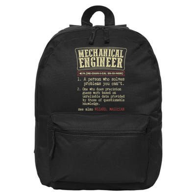 Mechanical Engineer Funny Dictionary Definition 16 in Basic Backpack