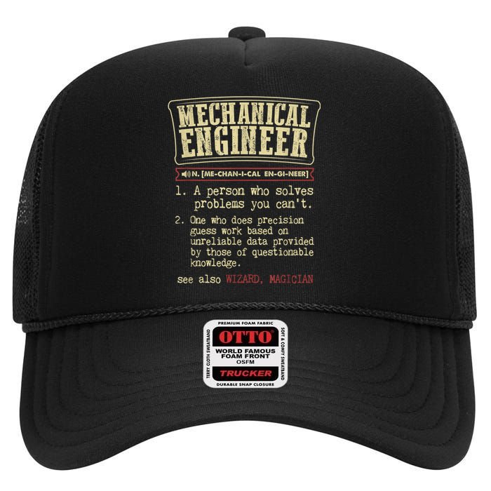 Mechanical Engineer Funny Gift Dictionary Definition Funny Gift High Crown Mesh Back Trucker Hat