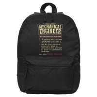 Mechanical Engineer Funny Gift Dictionary Definition Funny Gift 16 in Basic Backpack