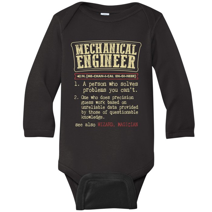 Mechanical Engineer Funny Gift Dictionary Definition Funny Gift Baby Long Sleeve Bodysuit