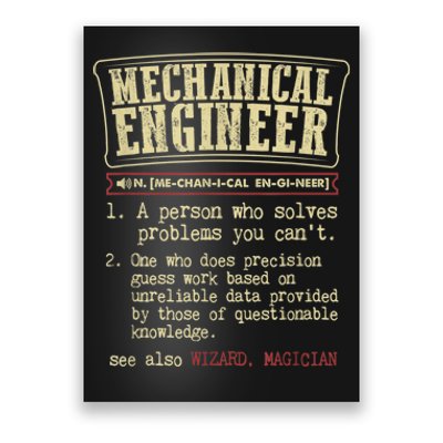 Mechanical Engineer Funny Gift Dictionary Definition Funny Gift Poster