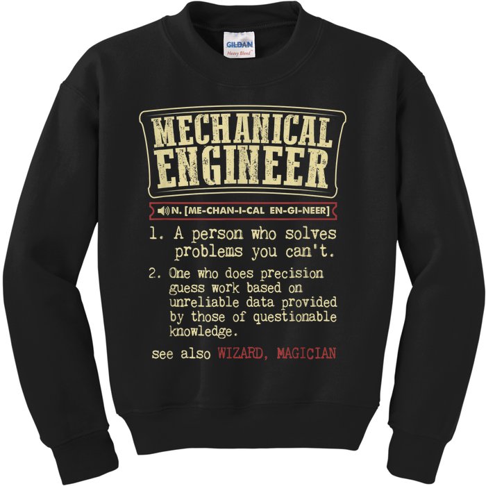 Mechanical Engineer Funny Gift Dictionary Definition Funny Gift Kids Sweatshirt