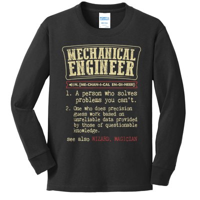 Mechanical Engineer Funny Gift Dictionary Definition Funny Gift Kids Long Sleeve Shirt