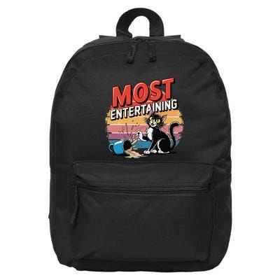 Most Entertaining Funny Retro Coffee Spilling Cat Sarcastic 16 in Basic Backpack