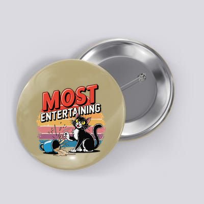 Most Entertaining Funny Retro Coffee Spilling Cat Sarcastic Button