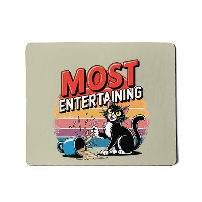 Most Entertaining Funny Retro Coffee Spilling Cat Sarcastic Mousepad