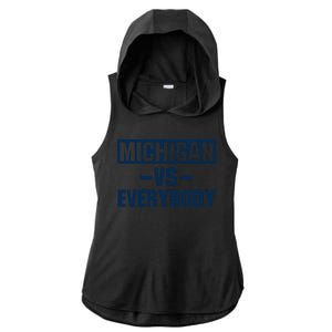 Michigan Everybody Funny Ladies PosiCharge Tri-Blend Wicking Draft Hoodie Tank