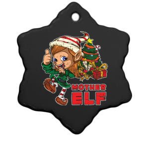 Mother Elf Family Xmas Pajama Mom Gift Mother Gift Ceramic Star Ornament