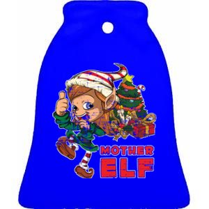 Mother Elf Family Xmas Pajama Mom Gift Mother Gift Ceramic Bell Ornament